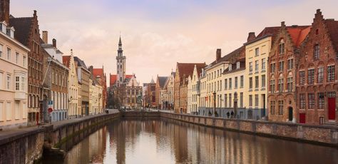 Panoramic view of the historic city cent... | Premium Photo #Freepik #photo #water #city #house #building City Wall Mural, Water City, Photo Water, Blue Building, Panoramic Photo, Bruges Belgium, Belgium Travel, Travel Icon, Wall Mural Wallpaper