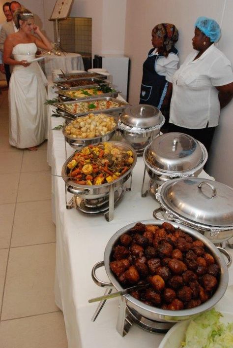 Wedding buffet African Buffet Table Ideas, Wedding Meal Ideas Receptions, Wedding Meat Buffet, African Wedding Food Buffet, Family Style Buffet Wedding, Brisket Wedding Buffet, Wedding Catering Buffet, Wedding Buffet Table, Wedding Buffet Food