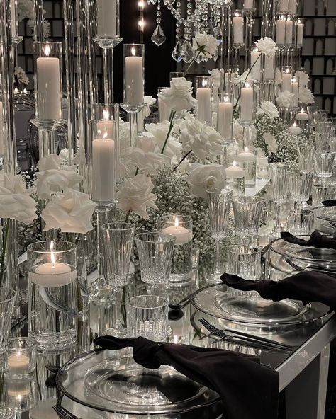 Wedding Grey Theme, Grey Wedding Aesthetic, White Silver Black Wedding, Black Silver Wedding Decor, Wedding Grey, Silver Black And White Wedding, Black And Silver Wedding Decorations, Wedding Silver, Black And Silver Wedding Theme Bridesmaid Dresses