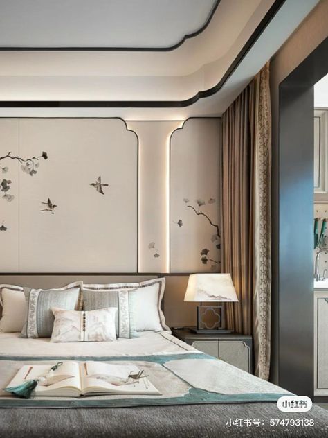 Chinese Bedroom, Chinese Style Interior, Hotel Room Interior, Home Styles Exterior, Bedroom Interior Design Luxury, Hotel Room Design, Modern Bedroom Interior, Ceiling Design Bedroom, Bedroom Bed Design