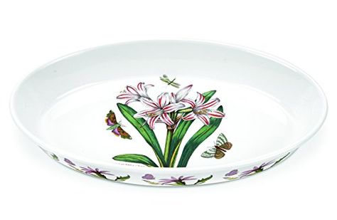 Portmeirion Botanic Garden Oval Baking Dish >>> Read more  at the image link. (This is an Amazon affiliate link and I receive a commission for the sales and I receive a commission for the sales) William Ellis, Botanic Garden, Green Ceramics, Baking Dish, Colorful Garden, Fine Porcelain, Serving Piece, Table Top Decor, Bakeware