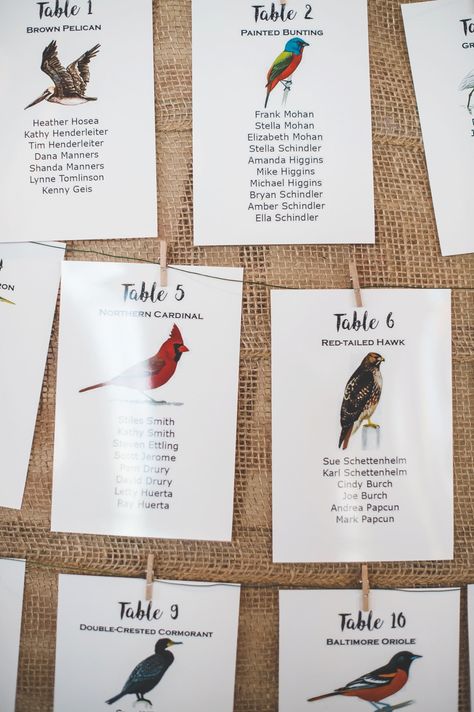 Bird Decor Wedding, Bird Table Numbers Wedding, Bird Wedding Table Names, How To Incorporate Animals Into Wedding, Bird Wedding Decor, Love Bird Wedding Theme, Table Names Wedding Ideas, Bird Theme Wedding, Table Names Wedding