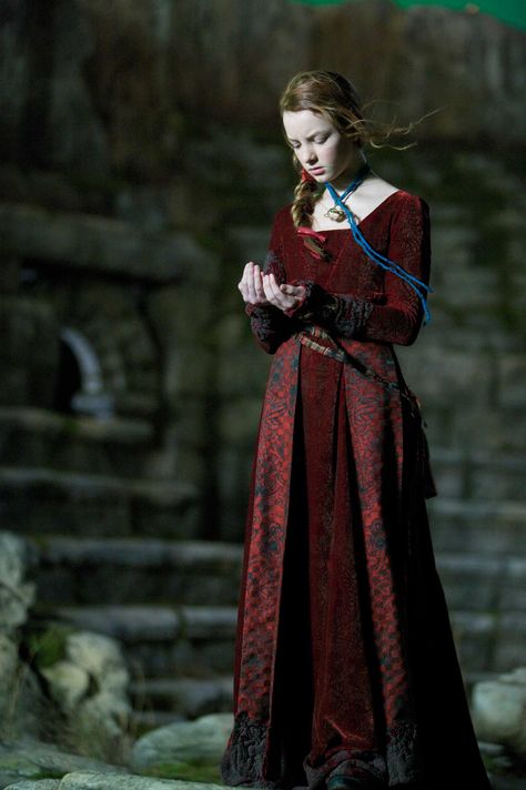 Dekota Blue Richards as Maria Merryweather from The Secret of Moonacre. Maria Merryweather, Secret Of Moonacre, The Secret Of Moonacre, Red Velvet Gown, Dakota Blue Richards, Vampire Fashion, Celtic Circle, Sca Garb, Velvet Gown