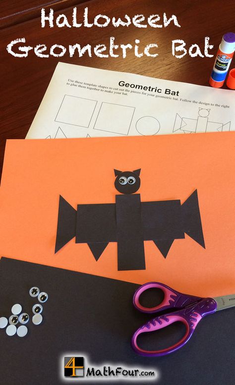 Try this fun Geometric Bat for Halloween with your students. It's a great way to talk shapes with every age! ~Bon Upper Elementary Halloween, Halloween Math Projects, Geometric Bat, Bat For Halloween, Kids Math Activities, October School, Fun Halloween Activities, October Ideas, Pumpkin Activities