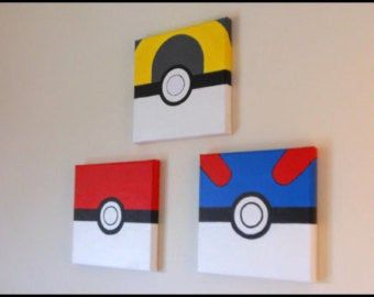 Ultra Ball, Pokemon Bedroom, Pokemon Decor, Pokemon Room, Pokemon Painting, Pokemon Diy, Pokemon Craft, Simple Canvas Paintings, Pokemon Birthday