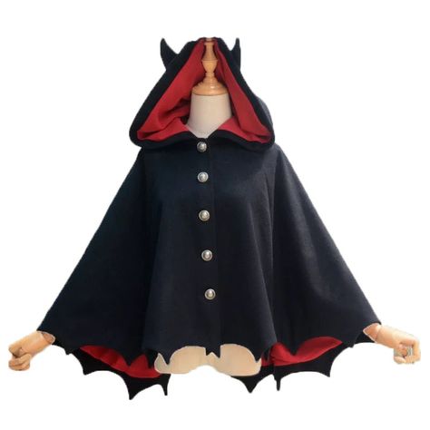 Stay warm and look fashionable with this women's black red fleece bat wings gothic hooded poncho. made of cotton and wool, this stylish poncho is perfect for completing any goth look. get your own today and stay cozy all season long! Bat Poncho Costume, Hoodie Cloak, Demon Costume, Poncho Hoodie, Leggings Diy, Black Devil, Fleece Poncho, Cloak Coat, Egirl Clothes