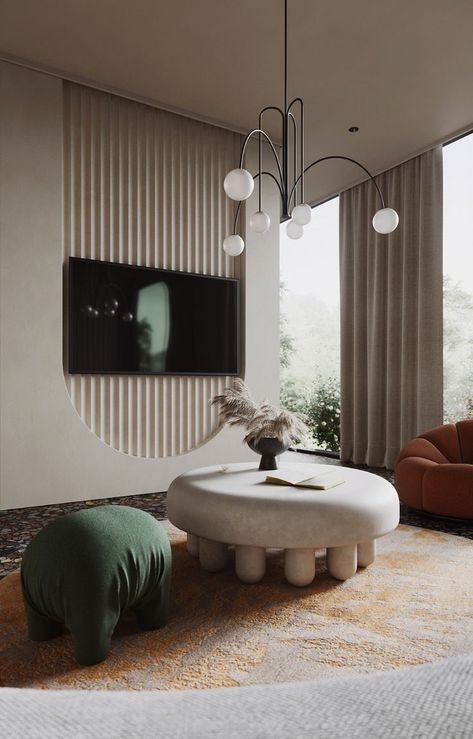 Aug 31, 2020 - Architecture,Interior Design,Visual Effects,Autodesk 3ds Max,Corona Renderer,Adobe Photoshop Curved Wall Design Ideas, Curved Tv Wall, Contrast Interior, Laboratory Design, Interior Room, Tv Wall Design, Design Room, Living Dining, Led Chandelier