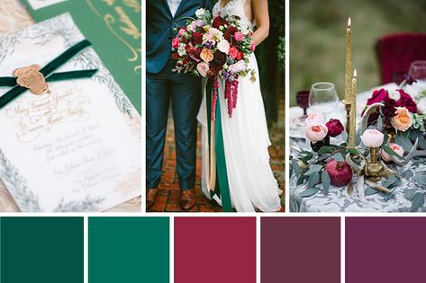 Emerald Wedding Colors, Winter Wedding Color Palette, Winter Wedding Planning, Wedding Color Palettes, Wedding Color Combinations, Pink Wedding Colors, Plum Wedding, Wedding Theme Inspiration, Winter Wedding Colors