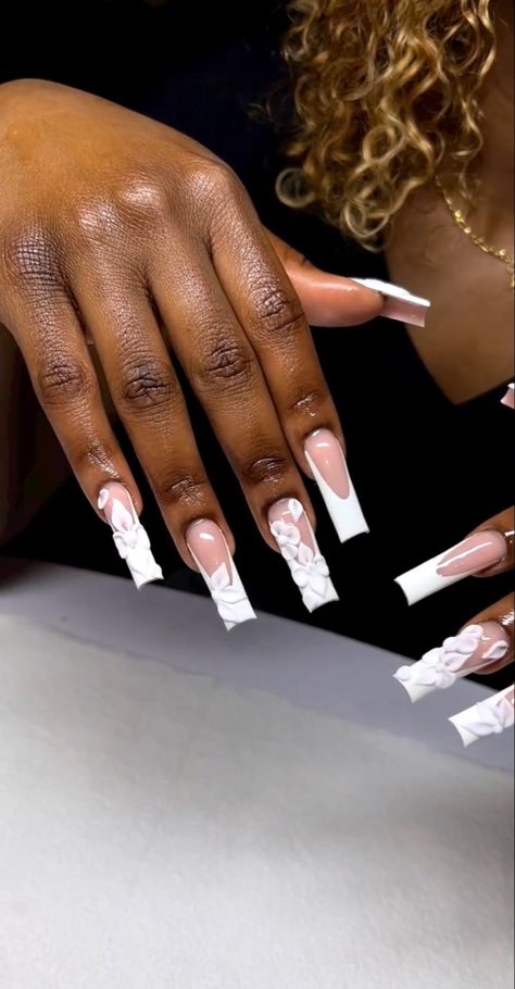 White Nails With Design, Long White Nails, Shiny Nails Designs, Nails With Design, Tapered Square Nails, Punk Nails, Colored Acrylic Nails, Glow Nails, French Acrylic Nails