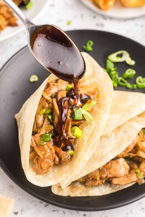 Moo Shu Pork - The Suburban Soapbox Mu Shu Pork, Plum Sauce Recipe, Moo Shu Pork, Moo Shu, Boneless Pork Chop Recipes, Pork Wraps, Pork Sauce, Pork Entrees, Plum Sauce