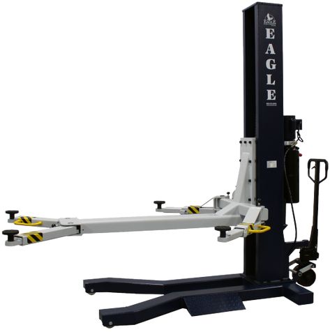 MOBILEMAN® single-column pallet jack style mobile lift from Eagle. This lift features single-point lock release, 4 truck adapter sets, and maneuverability. Single Post Car Lift, Ductless Heating And Cooling, Mobile Car Lift, Hydraulic Car Ramps, Two Post Car Lift, Garage Car Lift, Portable Car Lift, Auto Lift, Hydraulic Car Lift