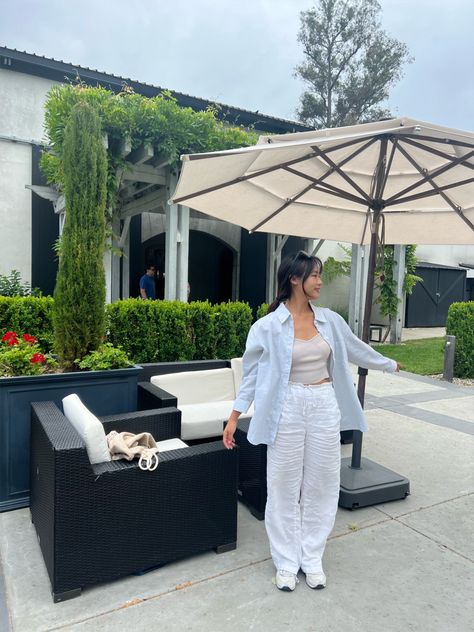 button down, tank top, linen pants, new balance, outfit Balance Outfit, Button Down Tank Top, New Balances, New Balance Outfit, Matilda Djerf, Sofia Richie, Linen Pants, Matilda, Summer Outfit