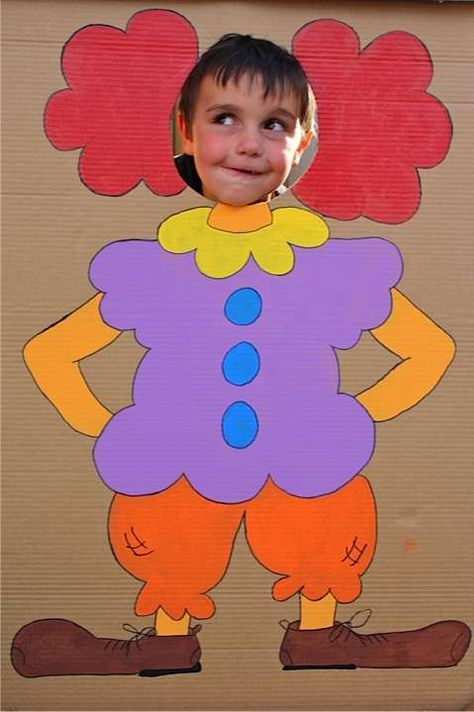 Clown Cut Out  Here's another great photo opp, guests look through the cut out and appear like a clown! Circus Party Games, Carnival Party Games, Carnival Crafts, Theme Carnaval, Fall Carnival, Circus Carnival Party, Clown Party, Circus Theme Party, Kids Carnival