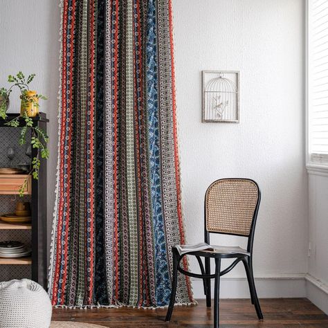 Amazon.com: ABREEZE Botanical Print Semi-Blackout Window Curtains,Farmhouse Cotton Linen Darkening Curtains with Tassels Rod Pocket Window Drapes for Living Room Bedroom, 1 Panel, W59 x L71 : Home & Kitchen Cortina Boho, Rideaux Boho, Cortinas Boho, Decorative Window Treatments, Country Style Living Room, Patchwork Curtains, Geometric Curtains, Farmhouse Style Bedrooms, Bohemian Farmhouse