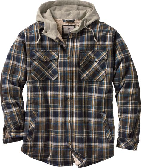 Men's Camp Night Berber Lined Hooded Flannel Hooded Flannel Outfit, Flannel Outfits Fall, Quilted Sleeves, Hooded Flannel, Heavy Jacket, Flannel Jacket, Plaid Jacket, Mens Casual Outfits, Jacket Sale