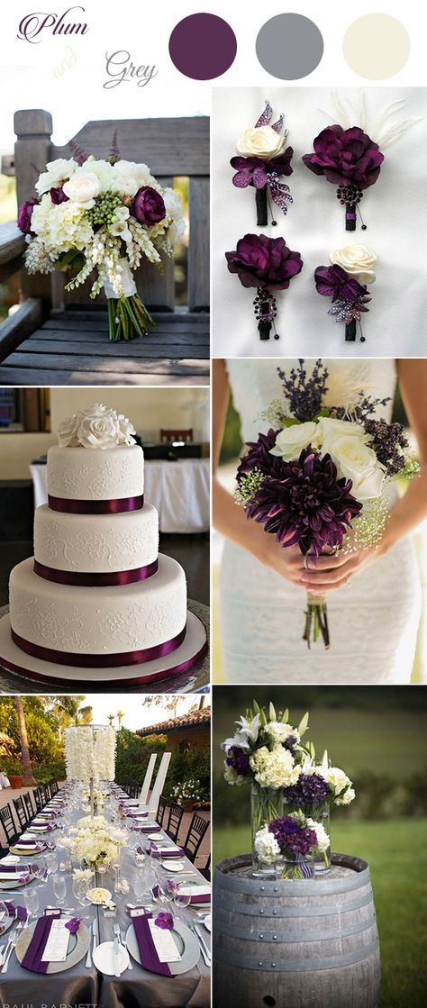 elegant rustic plum,ivory and grey country wedding ideas Plum Purple Wedding, Color Palets, Elegant Wedding Colors, Wedding Color Palettes, Săpunuri Handmade, Plum Wedding, Wedding Colors Purple, Wedding Colours, Gray Weddings