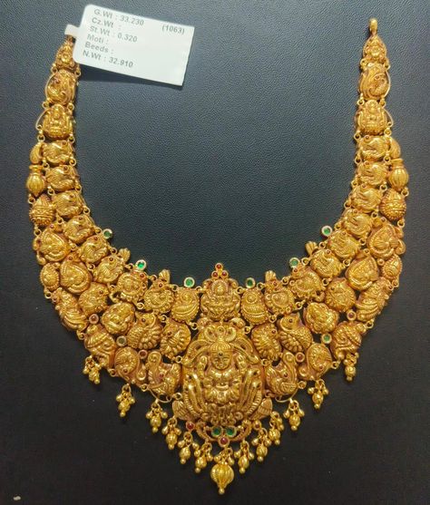 30 Grams Gold Necklace Designs, 30 Grams Gold Haram Designs, Gold Haram Designs, Haram Designs, Gold Haram, Unique Gold Jewelry Designs, Long Haram, Bridal Sarees South Indian, Gold Necklace Indian