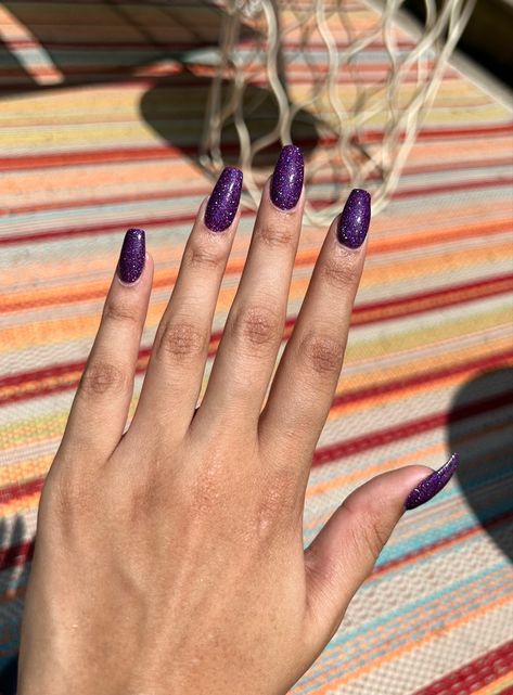 purple sparkle nails Purple Sparkling Nails, Sparkly Purple Nails, Chunky Glitter Nails, Nail Art Idea, Plum Nails, Purple Glitter Nails, Purple Holographic, Cute Nail, Purple Sparkle