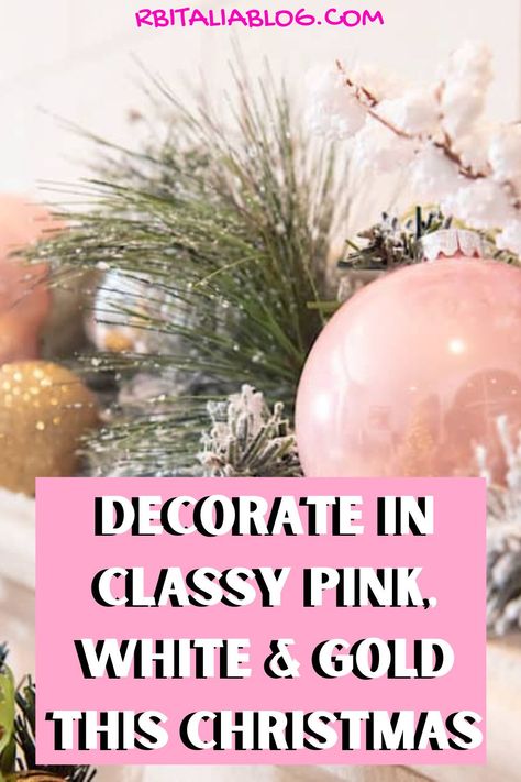 Get Pink Christmas tree and Pink Christmas Decor ideas and inspiration. Use pink, white and gold to have the most elegant Christmas tree in town. Decorate your home and tree with stylish pink and gold inspiration this Christmas. Christmas Decorations Pink And Gold, Pink And Gold Christmas Garland, Pink And Gold Christmas Tablescape, Pale Pink Christmas Tree, Pink And Gold Christmas Decor Diy, Pink Christmas Centerpieces For Table, How To Decorate A Pink Christmas Tree, Pink Christmas Diy Decoration, Pink Christmas Party Ideas