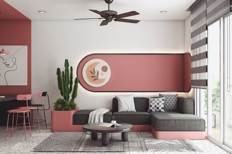 Bauhaus Living Room, Colour Blocking Interior, Best Home Interior Design, Budget Interior Design, House Wall Design, Sofa Wall, Interior Design Photography, Block Color, Lobby Design