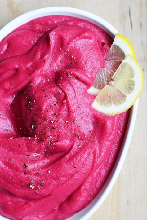 Hot Pink Beet-Cauliflower Puree, Vegan & Gluten-Free - The Colorful Kitchen Beet Puree, Cauliflower Puree, Lemon Potatoes, Peanut Butter Roll, Colorful Kitchen, Vegan Gluten Free Recipes, Gluten Free Sugar Free, Holiday Dining, Healthy Appetizers