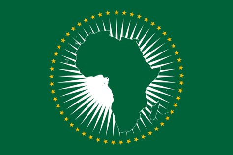 The flag of the African Union (since 2010). The African Union succeeded the Organisation of African Unity in 2002 and is a grouping of all nations of Africa (though members can be suspended). Depicted is the continent within a white sun and a green background, standing for hope. The continent is surrounded by 53 gold starts, representing the member nations. Not included in the flag (for now) are the new members South Sudan and (rejoining) Morocco. African Union, African Countries, Environmental Issues, Flags Of The World, African Food, Libya, Human Rights, Morocco, Photographic Print