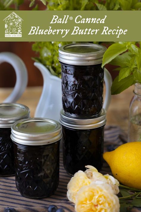 Mason Jar Bread Recipes Gift Ideas, Blueberry Butter For Canning, How To Can Blueberries, Crockpot Blueberry Butter, Blueberry Preserves Recipe Canning, Canning Blueberry Butter, Canned Blueberry Jam, Blueberry Butter Canning Recipe, Blueberry Canning Ideas