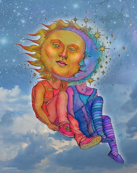 sun and the moon by flowwwer on DeviantArt Arte Aries, Trippy Art, Hippie Art, Ethereal Art, Moon And Stars, Moon Art, Sun And Moon, Sun Moon, Art Sketchbook