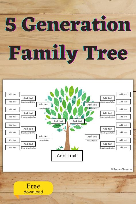 5 Generation Family Tree Template, Family Genogram, Family Tree Templates, Free Family Tree Template, Our Family Tree, Family Ancestry, Tree Template, Family Tree Chart, Family Tree Template