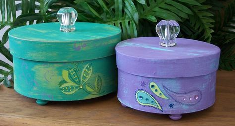 BEAUTIFULLY DECORATED PAPAER MACHE BOXES | decorative paper mache boxes | Let's Do It 2 Unique Shadow Boxes, Diy Boxes, Paper Mache Projects, Paper Mache Boxes, Powder Puffs, Stylish Wall Decor, Painted Wooden Boxes, Fairy Lanterns, Retreat Ideas