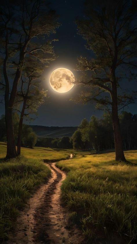 Moon Scenery Drawing, Beautiful Moon Night, Moonlit Path, Night Sky Moon, Peace And Tranquility, Really Cool Drawings, Moonlit Night, Shoot The Moon, Hd Nature Wallpapers