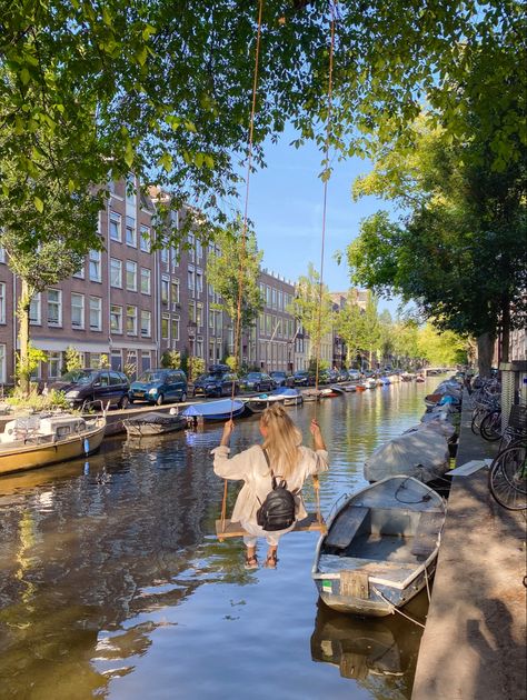 Amsterdam swing over canal Amsterdam Pictures, Amsterdam Photos, Amsterdam Canals, Visit Amsterdam, Spring Is In The Air, Amsterdam Travel, Amsterdam City, Europe Summer, Dream Travel Destinations