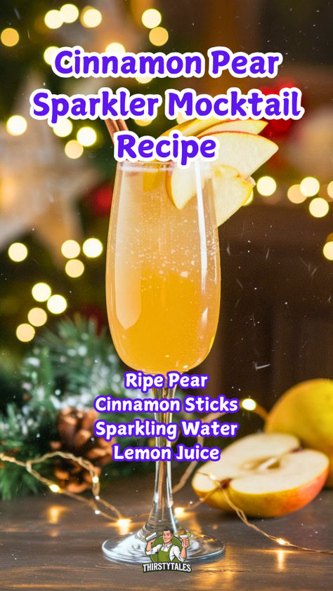 "Discover the delightful Cinnamon Pear Sparkler Mocktail Recipe, a refreshing and festive drink perfect for any occasion! This non-alcoholic Cinnamon Pear Sparkler combines the crisp flavors of pear with a hint of cinnamon, creating a deliciously sparkling experience. Ideal for fall gatherings, this Cinnamon Pear Mocktail Recipe is sure to impress guests with its vibrant taste. Enjoy the fizzy sensation of our Pear Cinnamon Fizz Mocktail or the refreshing twist of a Cinnamon Pear Soda Mocktail!" Non Alcoholic Pear Drinks, Pear Mocktail, Soda Mocktail, Pear Drink, Pear Punch, Fizz Mocktail, Pear Drinks, Cranberry Fizz, Alcohol Free Drinks