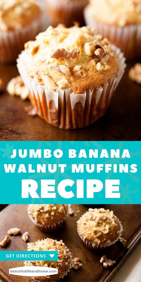 Jumbo Banana Nut Muffins Recipe, Banana Muffins Jumbo, Jumbo Banana Muffins Recipes, Giant Banana Muffins, Banana Walnut Muffins Moist, Mammoth Muffins, Jumbo Muffins Recipes, Banana Walnut Muffins Easy, Jumbo Banana Muffins