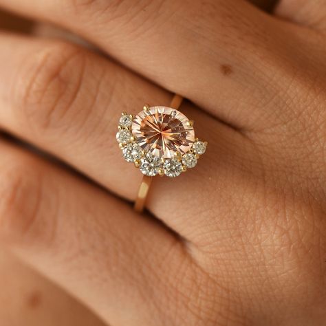 "Unique Oval Oregon Sunstone Ring/Solid 14k Gold/Natural Sunstone Engagement Ring/Art Deco Half Halo Moissanite Ring/Vintage Promise Ring ★ ★ ★ ★ CUSTOM/DUTY-FREE SHIPPING WORLDWIDE, BUYERS DON'T HAVE TO PAY ANY CUSTOM FEES WHILE IMPORTING ★ ★ ★ ★ Details Made to order Material: 14k/18k Gold Color Options: Yellow Gold, White Gold, Rose Gold ★ Center Stone Sunstone, Round Size: 8 mm Approx Weight (Ct): 1.396 ★ Accent Stones Diamond Round Size: 1.4 mm * 13 Nos Approx Weight (Ct): 0.143 ★ 100% Natu Oregon Sunstone Engagement Ring, Sunstone Engagement Ring, Sunstone Ring, Vintage Wedding Ring, Promise Rings Vintage, Oregon Sunstone, Wife Christmas, Christmas Gifts For Wife, Natural Gemstone Jewelry