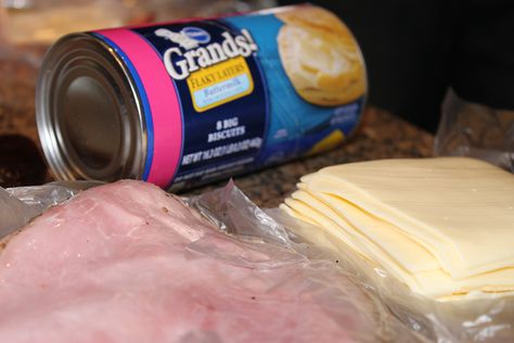 use crescent rolls instead Grands Ham And Cheese, Pillsbury Grands Recipes, Ham Egg Cheese Biscuit Casserole, Sunny Anderson Ham And Cheese Biscuits, Pilsbury Cresent Ham And Cheese, Ham And Cheddar Croissant Bake, Ham And Cheese Pockets, Bisquick Inspired Recipes, Grands Recipes