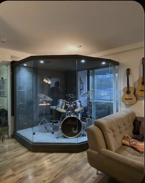 Drum Studio Design, Studio Room Ideas Music, Home Drum Studio, Home Music Room Design, Music Studio Room Diy, Audio Room Design, Drums Room, At Home Music Studio, Home Studio Music Room