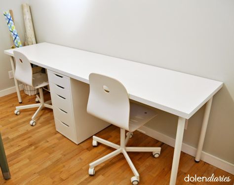 Create a two person workstation quickly and inexpensively.                                                                                                                                                                                 More Desk For Two People, Two Person Office, 2 Person Desk, Apartment Desk, Ikea Linnmon, Desk For Two, Two Person Desk, Office For Two, Ikea Office