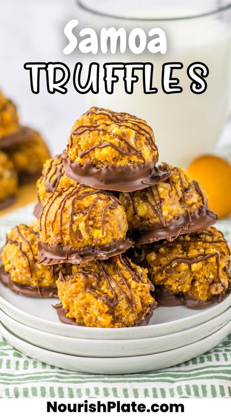 Samoa Truffles Samoa Truffles Recipe, Samoas Cookies Recipe, Samoa Truffles, Samoa Cookies Recipe, Homemade Samoas, Samoas Recipe, Samoa Cookies, Xmas Baking, Truffles Recipe