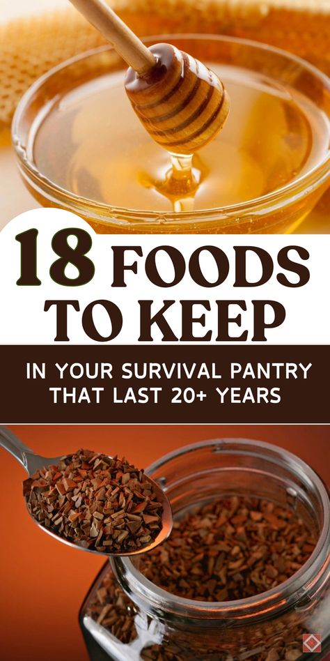 Ensure you’re ready for any emergency with these 18 long-term food storage items that can last over 20 years. Stock your survival pantry with essentials like powdered milk, pasta, and canned goods to build a reliable emergency food supply. Save this pin for tips on keeping your pantry prepared for the long haul and ensuring your family’s food security. Dried Foods For Survival, Home Canned Food Storage Ideas, Prepped Pantry List, Preppers Pantry Stockpile, Food Preservation And Storage, Storing Dry Goods, Survival Pantry, Milk Pasta, Preppers Food Storage