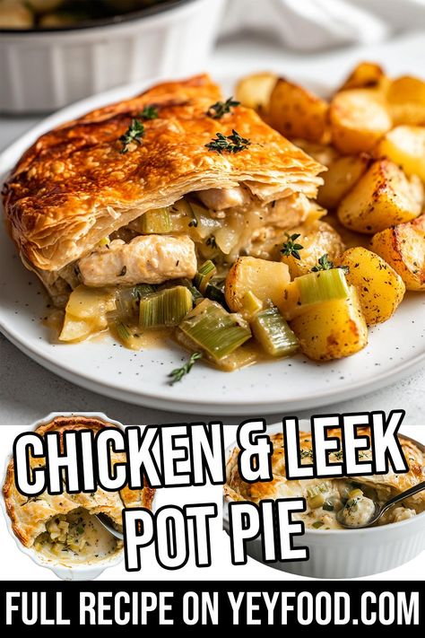 Chicken & Leek Pot Pie Chicken Leeks Recipe, Recipe With Leeks, Homemade Pot Pie, Leeks Recipe, Cinnamon Bread Easy, Hacks For Home, Bacon Fried Cabbage, Leek Recipes, Chicken Pot Pie Recipe