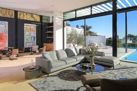 Ariana Grande House, Famous Houses, Sunset Strip, Hollywood Hills, House Inspo, Glass Wall, Ariana Grande, Family Room, Living Spaces