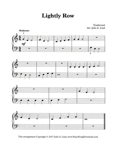 Lightly Row, easy PDF printable piano sheet music for beginning piano lessons. Simple Piano, Beginning Piano, Popular Piano Sheet Music, Beginner Piano Music, Keyboard Lessons, Kids Piano, Drum Sheet Music, Christmas Sheet Music, Violin Sheet