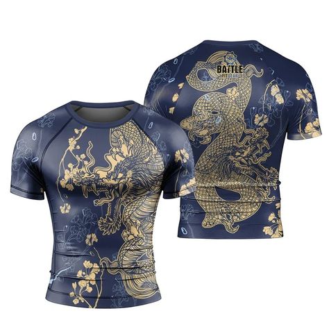 Flower Chinese Dragon Short Sleeve Rash Guard | Dragon Rash Guard Jiu Jitsu Rash Guards, Bjj Rash Guard, Jiu Jitsu Gi, Mma Training, Mens Compression, Gym Shirt, Fabric Technology, Martial Art, Compression Shirt