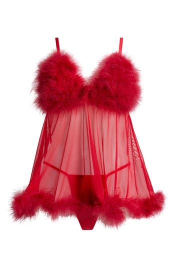 Frothy feathers conceal the cups and trim the hemline of this flirty babydoll chemise complete with a matching G-string. Includes chemise and G-string 80% nylon, 20% elastane Hand wash, dry flat Imported Babydoll Dress Nightwear, Women Nightwear Dresses, Fancy Robes, Golf Skorts, Lizzie Hearts, Nightwear Dress, Sports Skirt, Lingerie Inspiration, Nature Dress