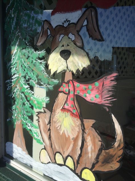 Painting Ideas Winter, Window Painting Ideas, Winter Windows, Decorated Doors, Window Paintings, Window Paint, Books Funny, Dog Window, Christmas Window Painting