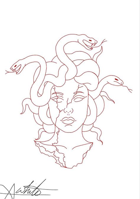 Medusa Line Art Simple, Single Line Medusa Tattoo, Cool Tattoos For Women Stencil, Fine Line Medusa, Medusa Tattoo Stencil Simple, Women Tattoo Outline, Easy Medusa Drawing, Medusa Art Tattoo, Female Tattoo Stencils