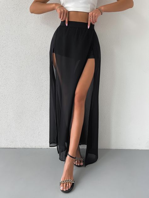 Dress Pants Outfits, Split Hem Skirt, Short Long Dresses, Women Bottoms, Ankle Length Skirt, Black Maxi Skirt, Maxi Skirt Dress, Elastic Waist Skirt, Spring Skirts