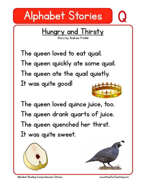 Hungry and Thirsty Alphabet Stories, Kindergarten Reading Comprehension, Ingles Kids, Phonics Reading Passages, Phonics Readers, Reading Comprehension Kindergarten, English Stories For Kids, Preschool Reading, English Worksheet