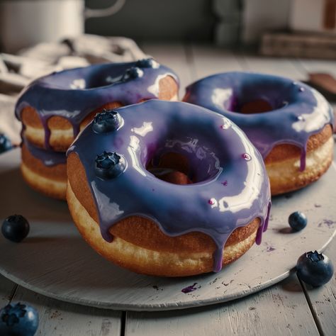 Glazed Blueberry Cake Donuts Ingredients: Donuts: 2 cups all-purpose flour 2 tsp baking powder 1/2 tsp baking soda 1/2 tsp salt 1/2 tsp ground cinnamon 1/4 tsp ground nutmeg 1/2 cup granulated sugar 1/4 cup packed light brown sugar 2 large eggs 1/2 cup buttermilk 1/4 cup sour cream 1 tsp vanilla extract 1/4 cup unsalted butter, melted 1 cup fresh blueberries Glaze: 1 cup powdered sugar 2-3 tbsp milk 1/2 tsp vanilla extract Directions: Preheat oven to 375°F (190°C). Grease a donut pan. In... Blueberry Cake Donuts, Blueberry Donuts, Donut Pan, Blueberry Pancakes, Blueberry Cake, Cake Donuts, Ground Nutmeg, Packing Light, Ground Cinnamon